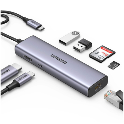 UGREEN 90568 USB-C/2*USB3.0+HDMI+RJ45+SD&TF +PD port konvertor