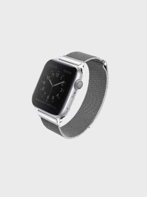 Uniq Dante Apple Watch Series 4 Mesh Ocelový řemínek 44mm Sterling stříbrný