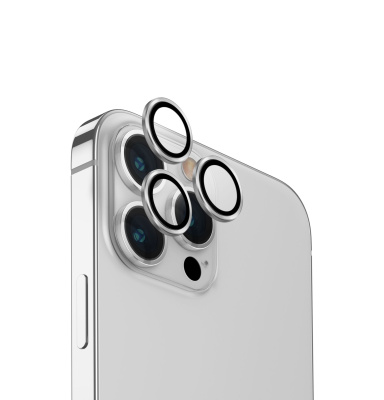 UNIQ OPTIX hliníkové ochranné sklo na čočku fotoaparátu na iPhone 15 Pro - STERLING (SILVER)