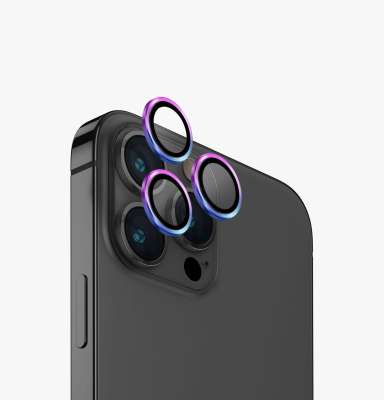 UNIQ OPTIX hliníkové ochranné sklo na čočku fotoaparátu na iPhone 15 Pro - IRIDESCENT